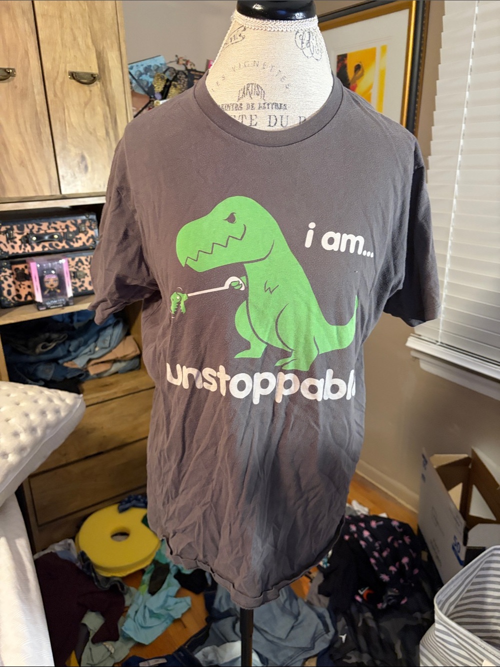 Unstoppable Green Dinosaur Graphic Pet Reptile Tee - Large